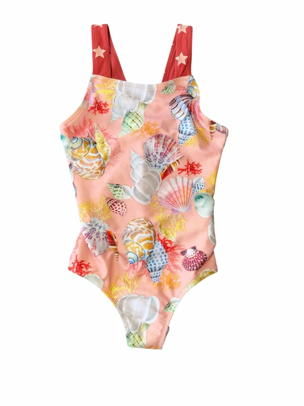 Molo Girls' Pink Seashell One-Piece Swimsuit with stars, size 4